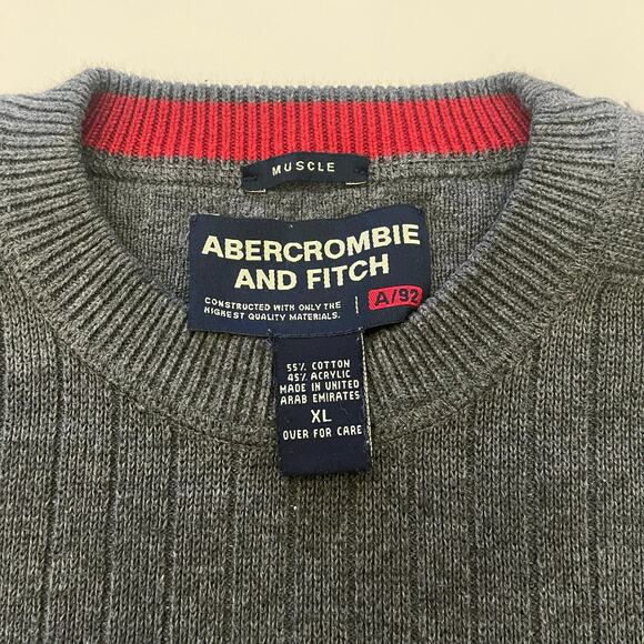 Vintage Abercrombie Fitch Y2K Sweater Mens XL Muscle Crewneck Ribbed Patch Logo - Picture 6 of 11